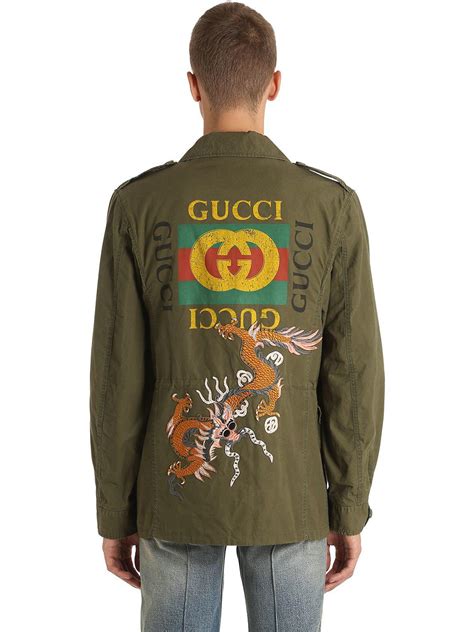 gucci logo military jacket|Gucci jacket price.